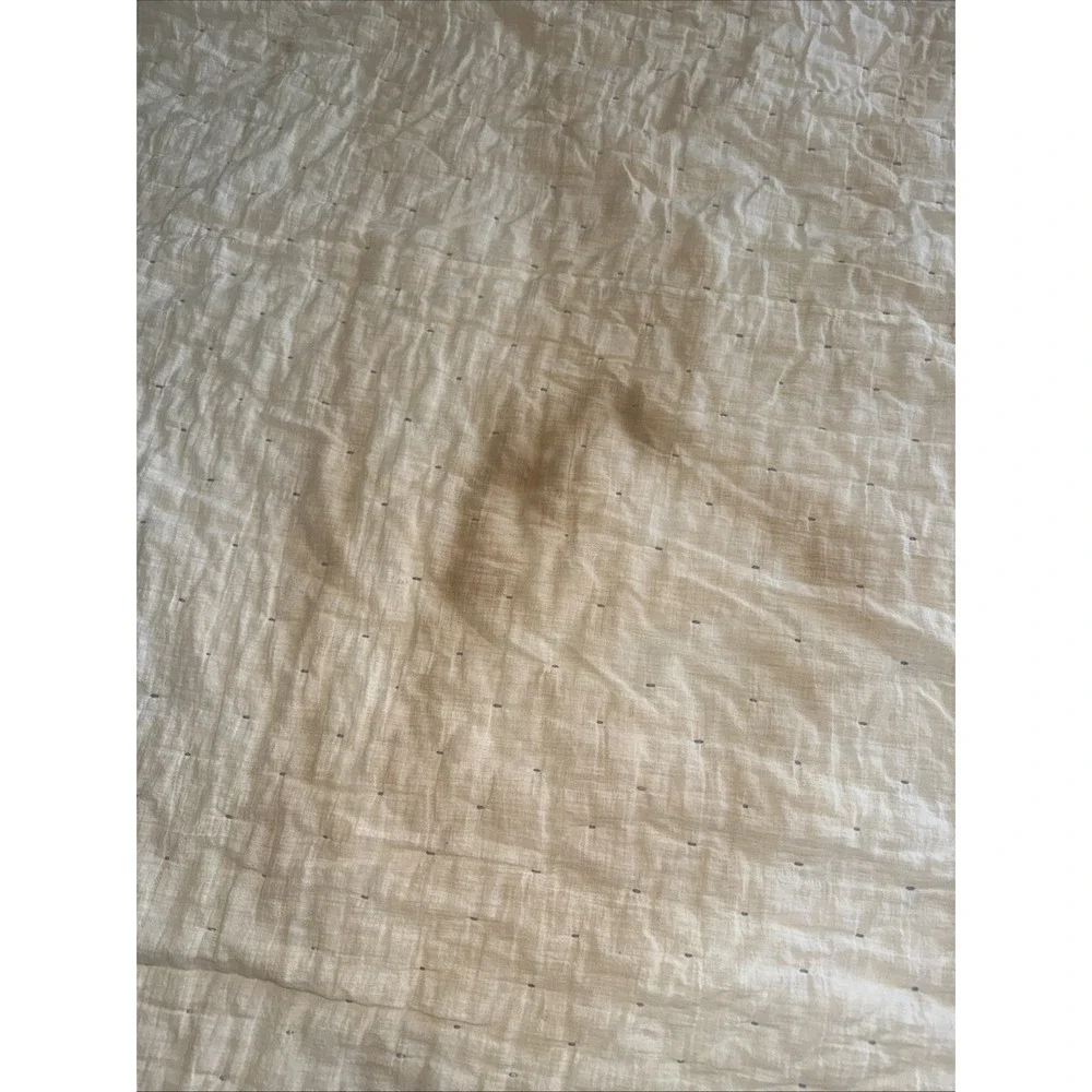 Vintage Cream W Blue Ties Quilt Blanket 68X65 In Significant Stain Areas Hole